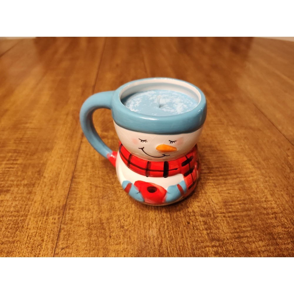 Handmade 12.5 oz Candy Cane Scented Candle in Snowman Coffee Mug